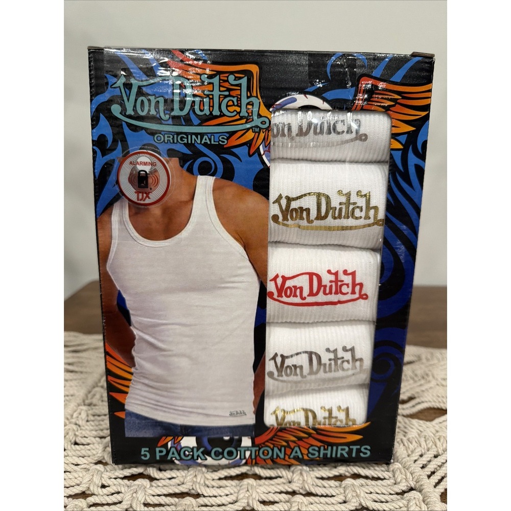 Von Dutch Men's 5-Pack A Shirts Ribbed Tank Tops White Large Cotton Blend NEW